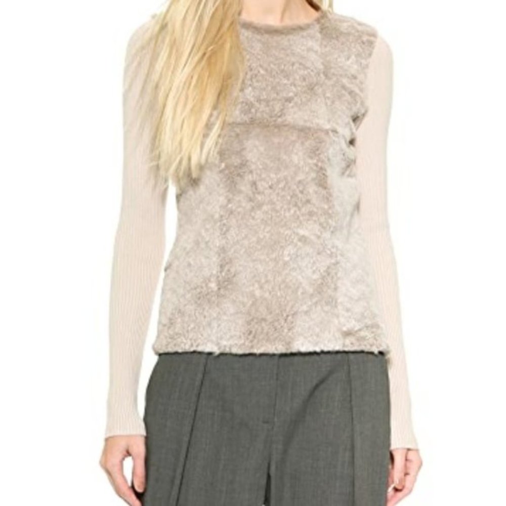 L'agence Sand Ribbed Genuine Rabbit Fur Sweater